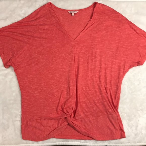 Juicy‎ Couture Viscose Blend V-Neck Short Sleeve Blouse Women's Large Faux Tie - Picture 6 of 9